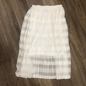 Striped Mesh Elastic Waist White Midi Skirt